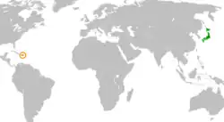 JapanとDominican Republicの位置を示した地図