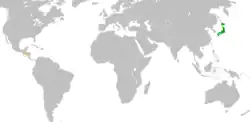 JapanとEl Salvadorの位置を示した地図