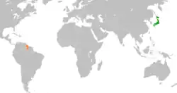 JapanとGuyanaの位置を示した地図