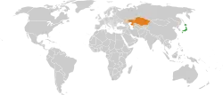 JapanとKazakhstanの位置を示した地図