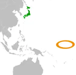 JapanとKiribatiの位置を示した地図