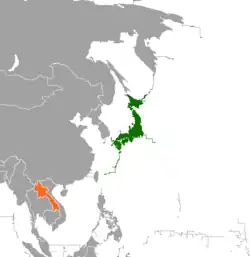 JapanとLaosの位置を示した地図