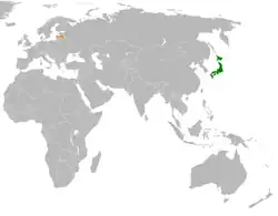 JapanとLatviaの位置を示した地図