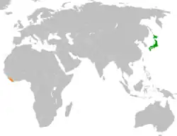 JapanとLiberiaの位置を示した地図
