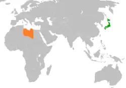 JapanとLibyaの位置を示した地図