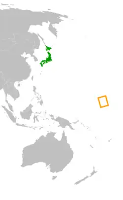JapanとMarshall Islandsの位置を示した地図