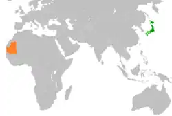 JapanとMauritaniaの位置を示した地図