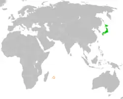 JapanとMauritiusの位置を示した地図