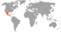 JapanとMexicoの位置を示した地図