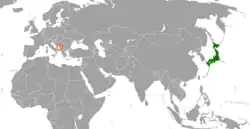 JapanとMontenegroの位置を示した地図