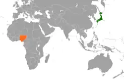 JapanとNigeriaの位置を示した地図