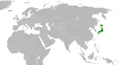 JapanとMacedoniaの位置を示した地図