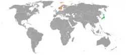 JapanとNorwayの位置を示した地図