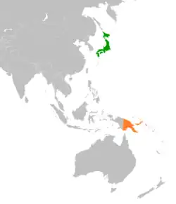 JapanとPapua New Guineaの位置を示した地図