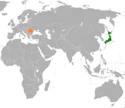 JapanとRomaniaの位置を示した地図