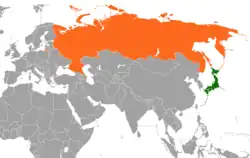 JapanとRussiaの位置を示した地図