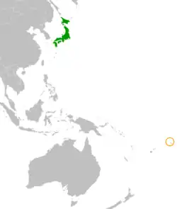 JapanとSamoaの位置を示した地図