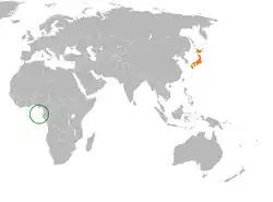 Sao Tome and PrincipeとJapanの位置を示した地図