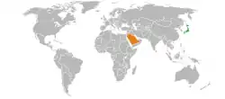 JapanとSaudi Arabiaの位置を示した地図