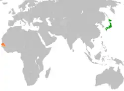 JapanとSenegalの位置を示した地図