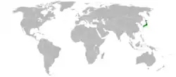 JapanとSloveniaの位置を示した地図
