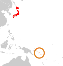 JapanとSolomon Islandsの位置を示した地図