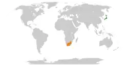JapanとSouth Africaの位置を示した地図