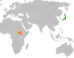 JapanとSouth Sudanの位置を示した地図