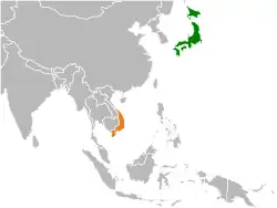 JapanとSouth Vietnamの位置を示した地図