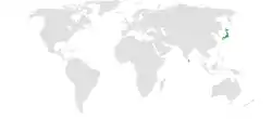 JapanとSri Lankaの位置を示した地図