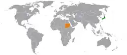 JapanとSudanの位置を示した地図