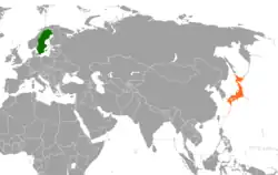 SwedenとJapanの位置を示した地図
