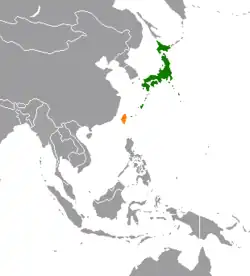 JapanとTaiwanの位置を示した地図