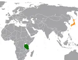 TanzaniaとJapanの位置を示した地図
