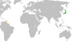 JapanとTrinidad and Tobagoの位置を示した地図