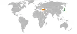 JapanとTurkeyの位置を示した地図