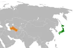 JapanとTurkmenistanの位置を示した地図