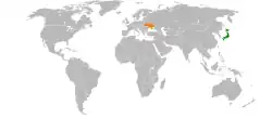 JapanとUkraineの位置を示した地図