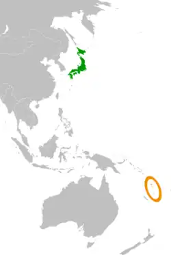 JapanとVanuatuの位置を示した地図