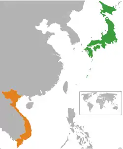 JapanとVietnamの位置を示した地図