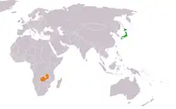 JapanとZambiaの位置を示した地図