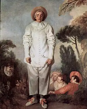 アントワーヌ・ヴァトー『ピエロ(ジル)』1718-19年頃。185 × 150 cm。ルーヴル美術館。