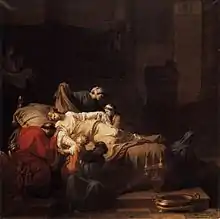 ジャン=フランソワ・ピエール・ペイロン『アルケスティスの死』1785年。油彩、キャンバス、327 × 325 cm。ルーヴル美術館。