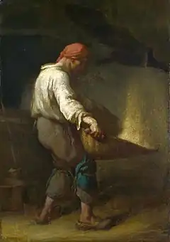 『箕をふるう人』1847-48頃。油彩、キャンバス、100.5 × 71 cm。ナショナル・ギャラリー（ロンドン）。1848年サロン出品。