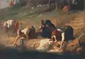 作:ミレー。洗濯棒(英語版)を使っているケルト神話の洗濯婦Les Lavandières(英語版)
