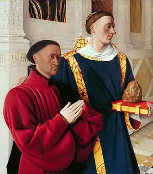 『エティエンヌ・シュヴァリエと聖ステファノ (ムランの二連祭壇画)』ジャン・フーケ(1452年)