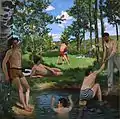 バジール『夏の情景(フランス語版)』1869年。油彩、キャンバス、160 × 160.7 cm。フォッグ美術館(マサチューセッツ州ケンブリッジ、ハーバード大学)。