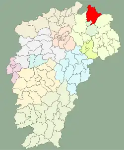 江西省中の浮梁県の位置(赤)