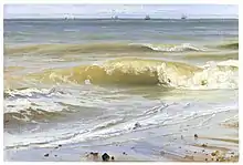 「遠い船と海の波」
