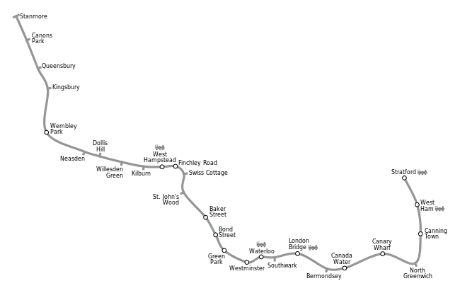 ジュビリー線の路線図